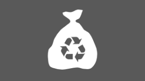 Une icône graphique d’un sac à déchets avec logo de recyclage est montrée.